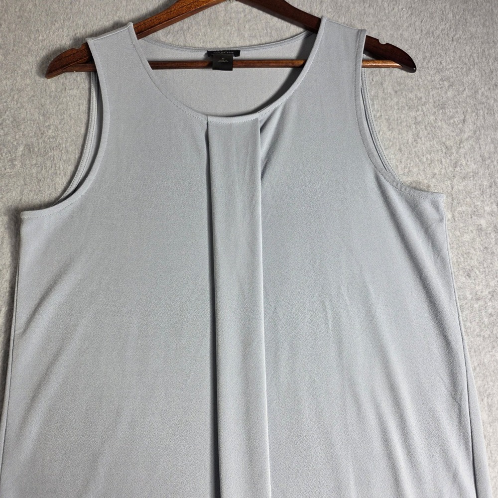 Ann Taylor Sleeveless Pleated Blouse Womens M Light Blue Grey Scoop Neck Top